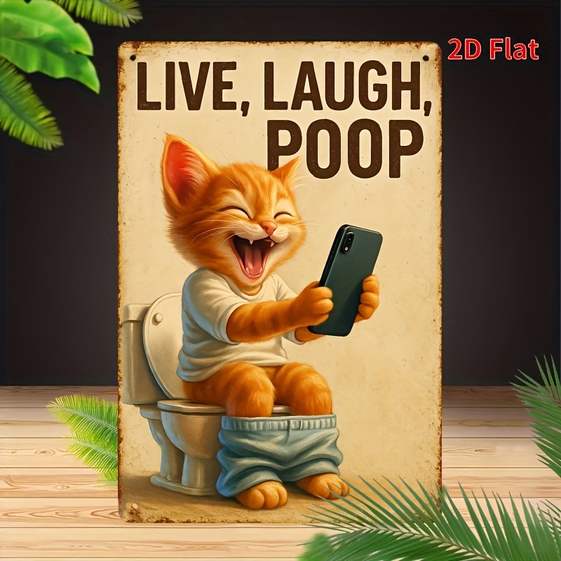 Home Design Bathroom - Divertido gato en el baño, arte